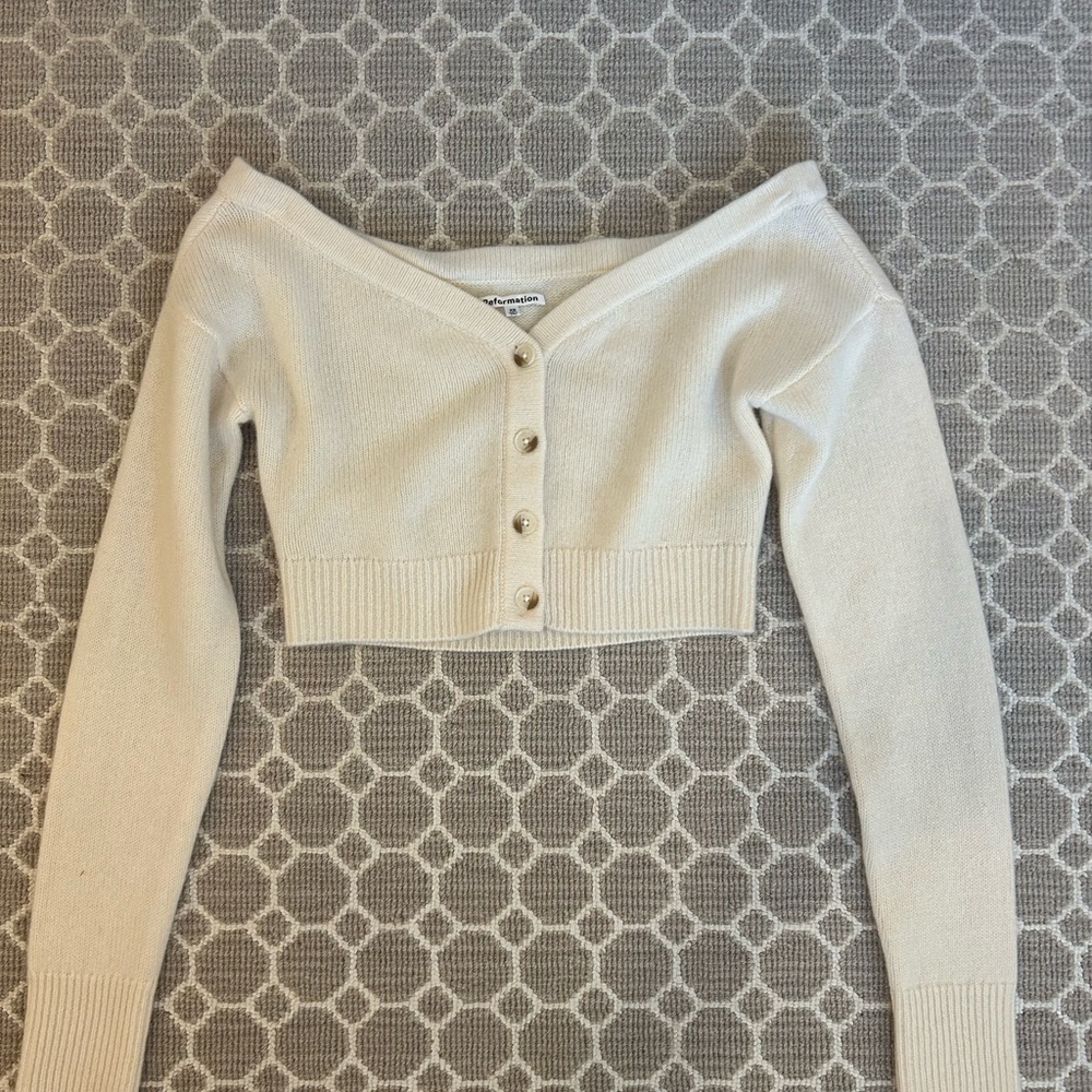 Reformation Cream Button-Up Sweater